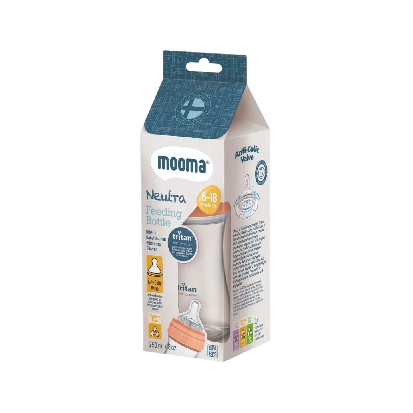 Mooma Neutra Tritan Bottle Medium Flow 6-18 months 250ml - Coral Pink