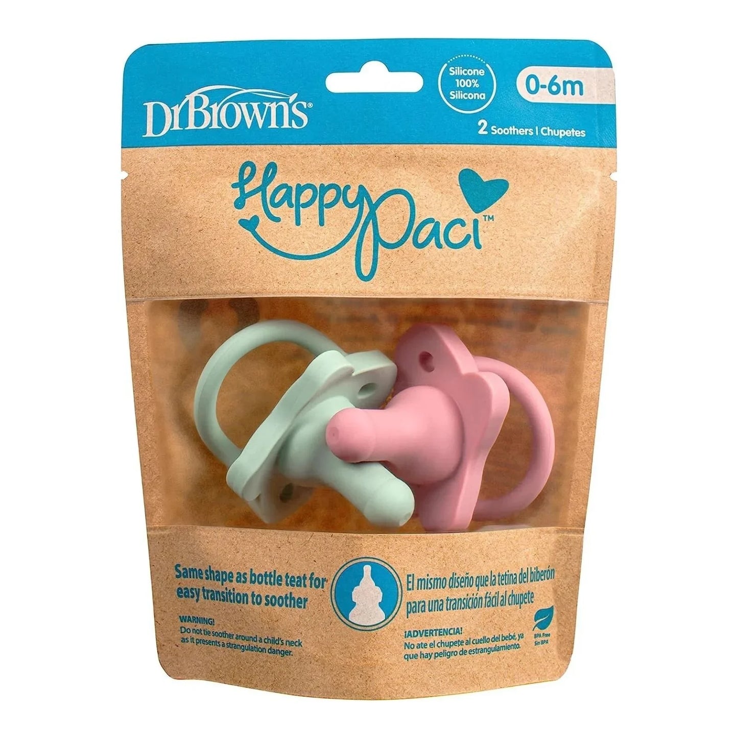 Dr. Brown's One Piece Silicone Soother 0+ months Pack of 2 - Pink