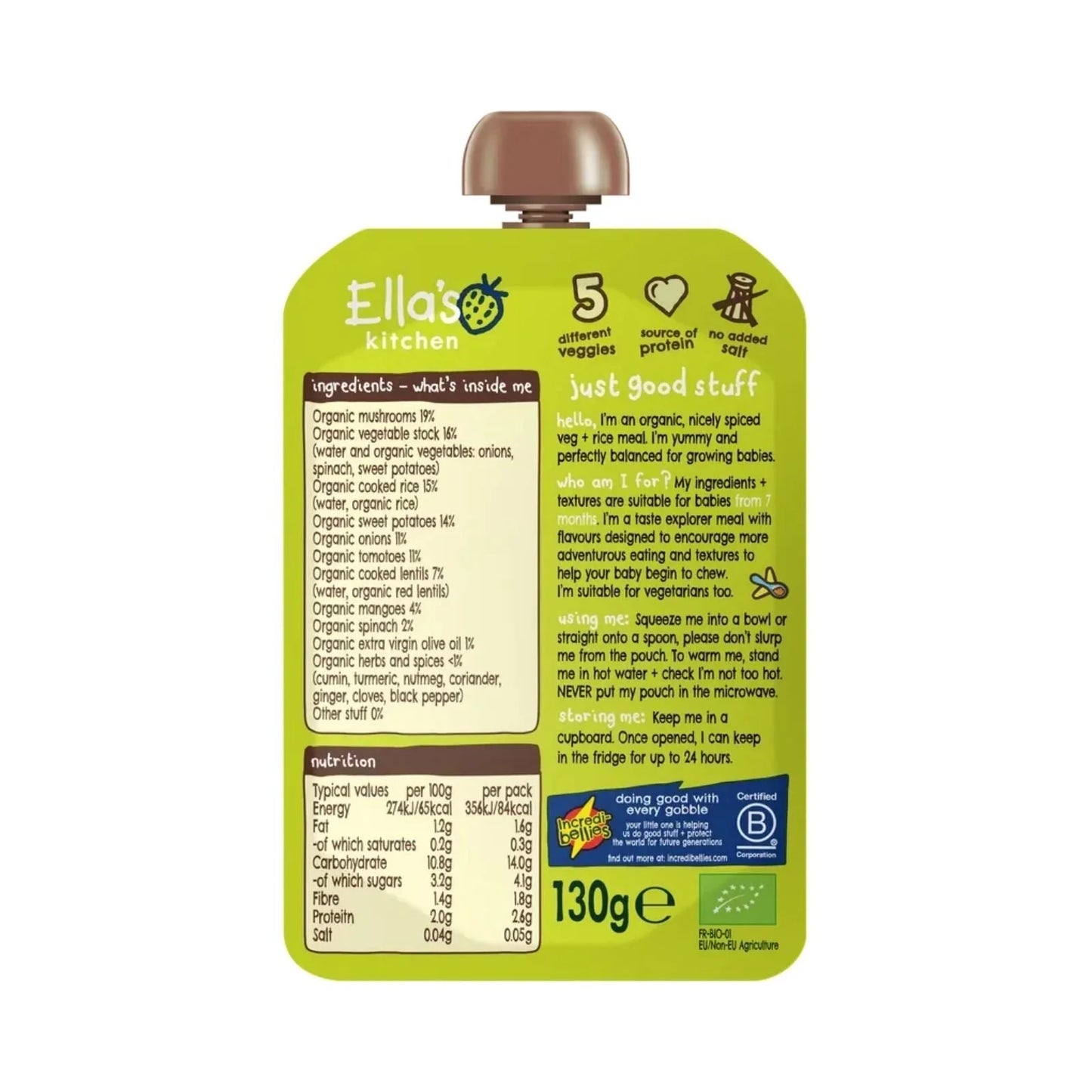 Ella's Kitchen Veggie Biryani with Mushrooms Baby Food Pouch 7+ months 130g