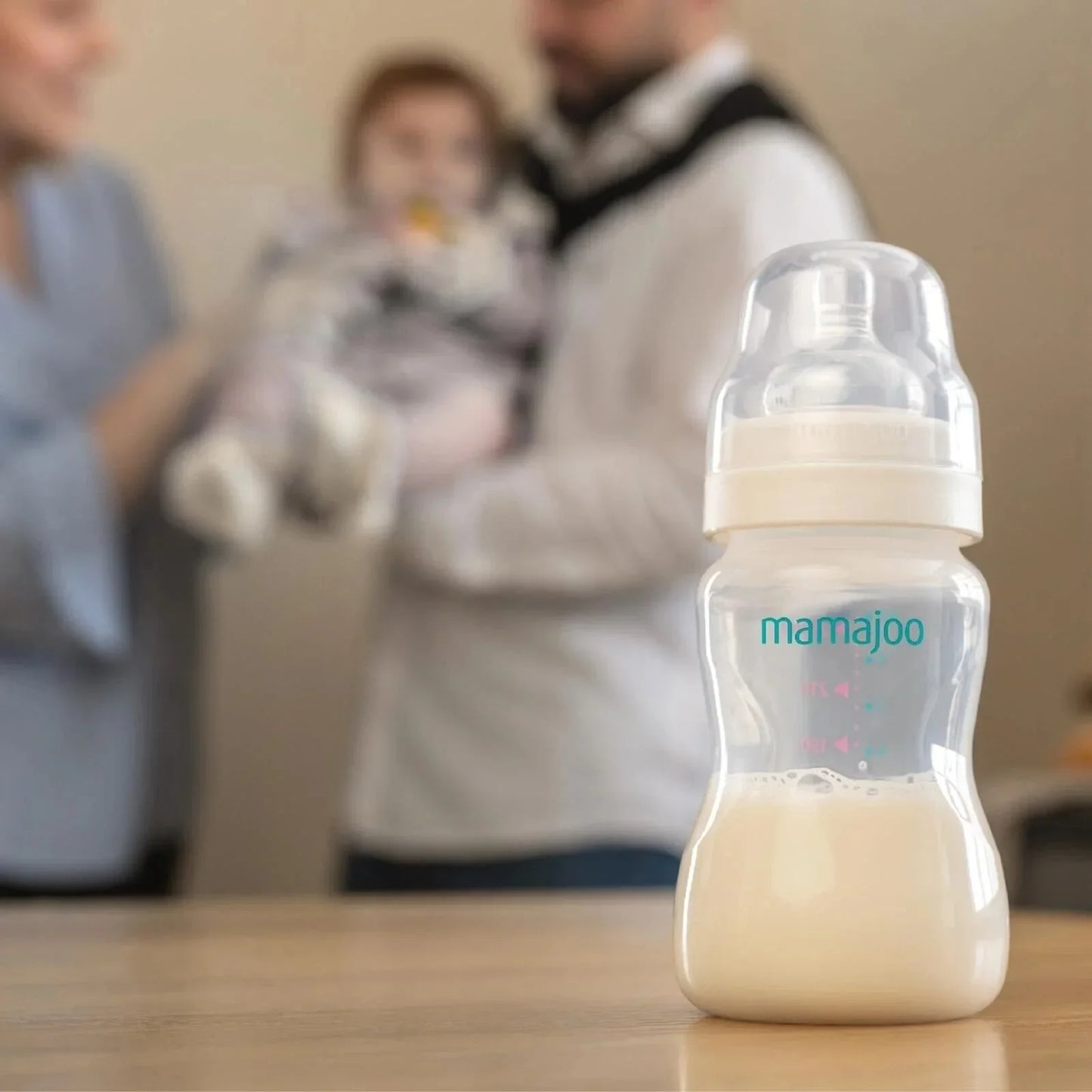 Mamajoo Anti-Colic PP Baby Bottle Medium Flow 6+ months 250ml - Silver