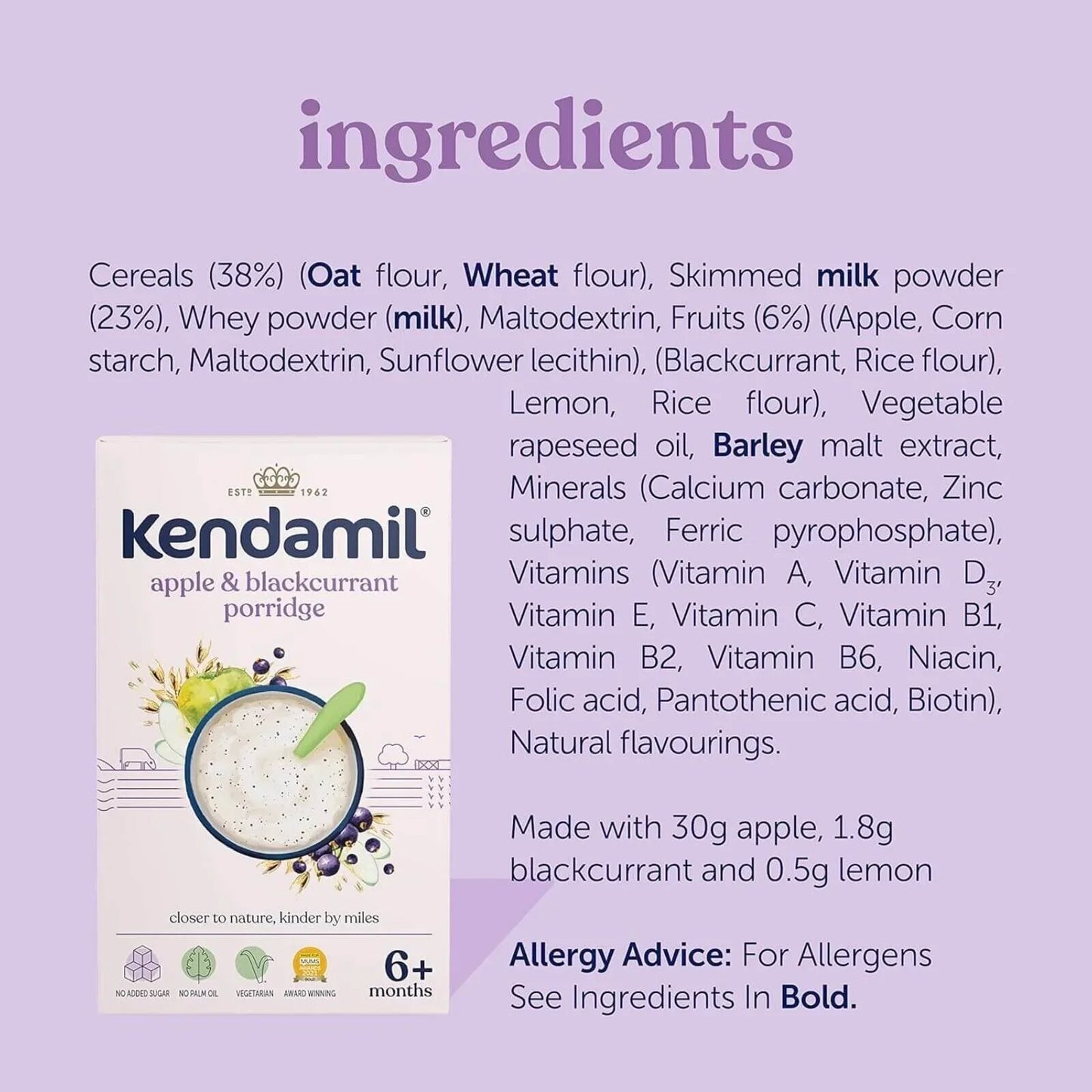 Kendamil Apple & Blackcurrant Porridge 6+ months 150g