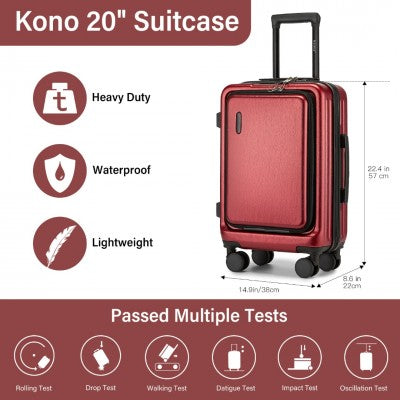 Kono 20 Inch Carry-On Hardshell Suitcase With TSA Lock & Front Laptop Compartment