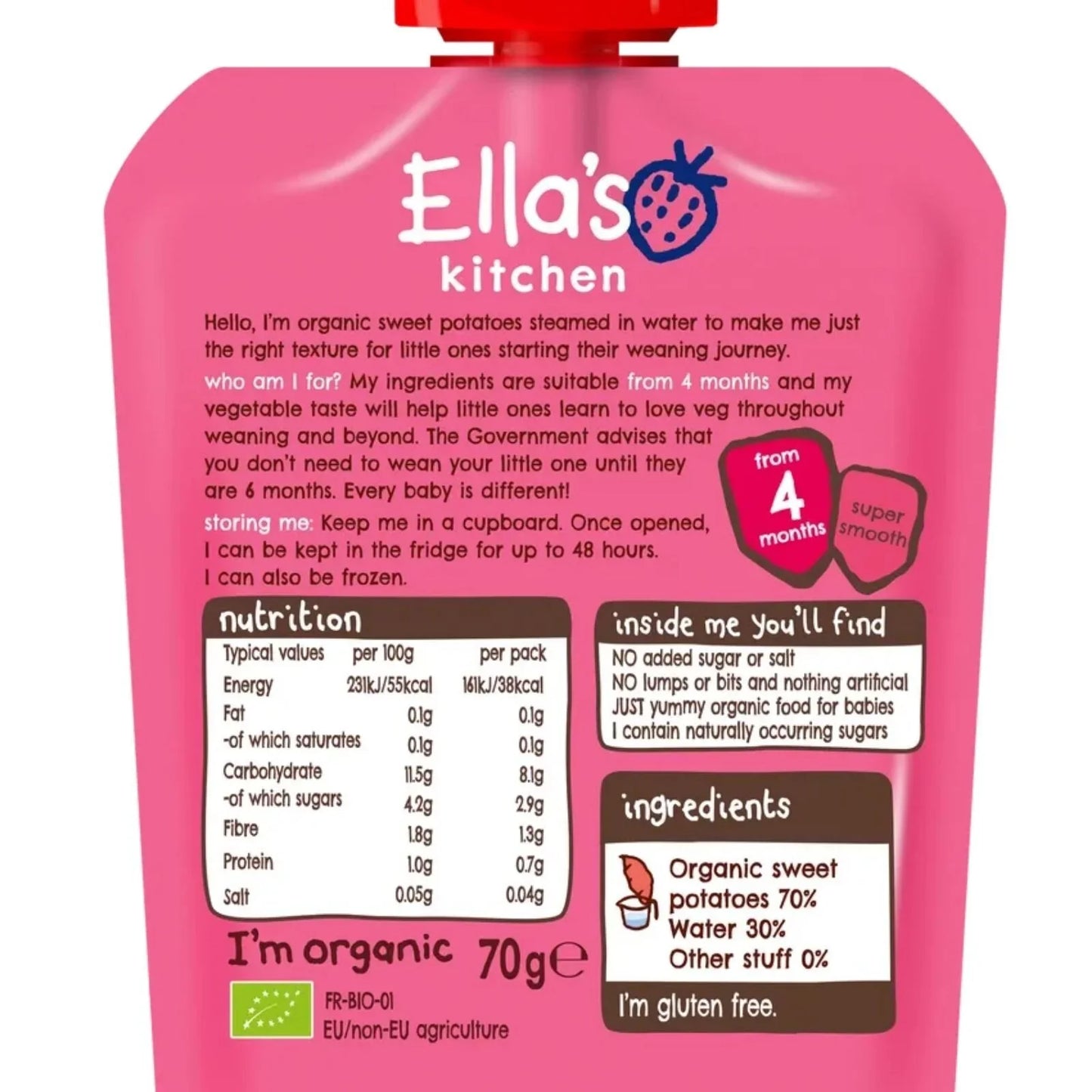 Ella's Kitchen Organic Sweet Potatoes First Tastes Baby Food Pouch 4+ months 70g