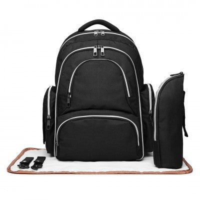 Black Baby Changing Backpack with Bottle Bag, Changing Mat and Buggy Straps - Little Lug