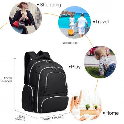Black Baby Changing Backpack with Bottle Bag, Changing Mat and Buggy Straps - Little Lug