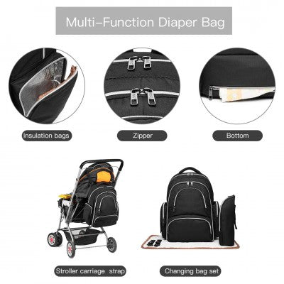 Black Baby Changing Backpack with Bottle Bag, Changing Mat and Buggy Straps - Little Lug