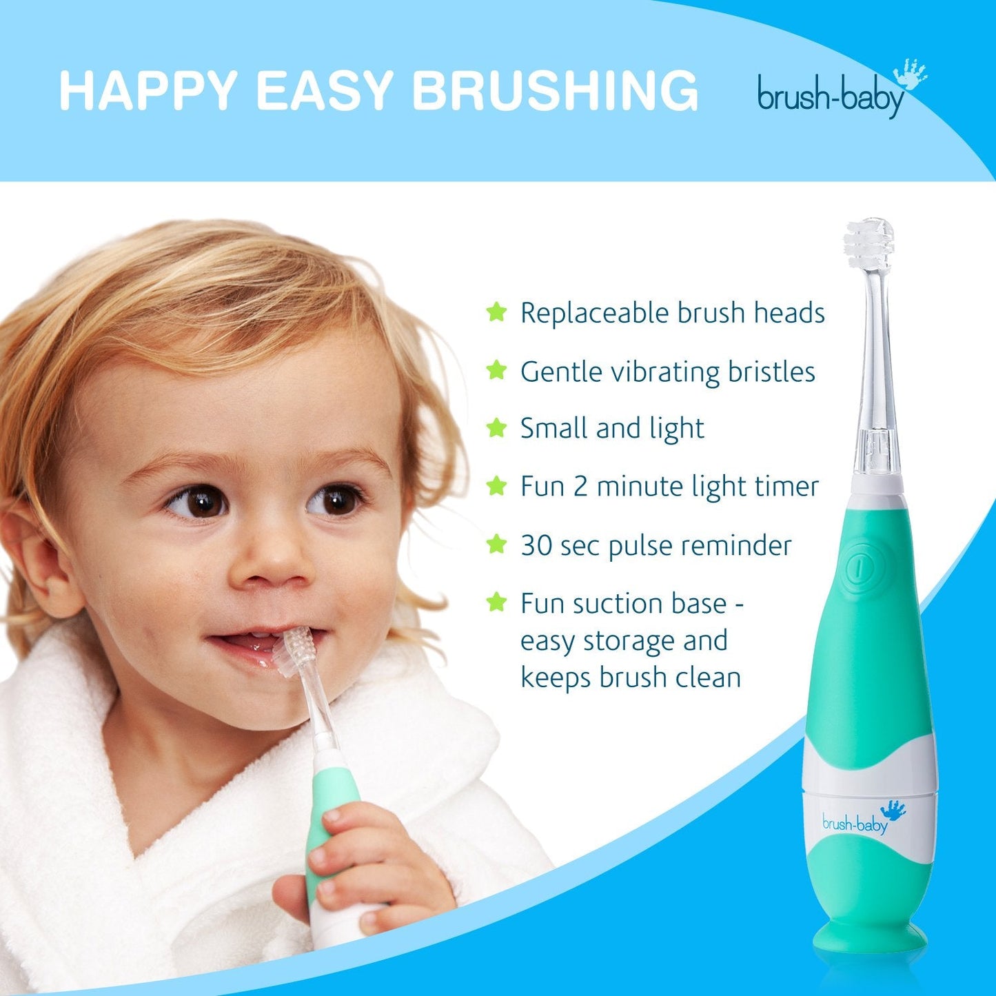 Brush Baby Babysonic Electric Toothbrush (0-3 Years) - Available in Teal/Pink/Blue - Little Lug