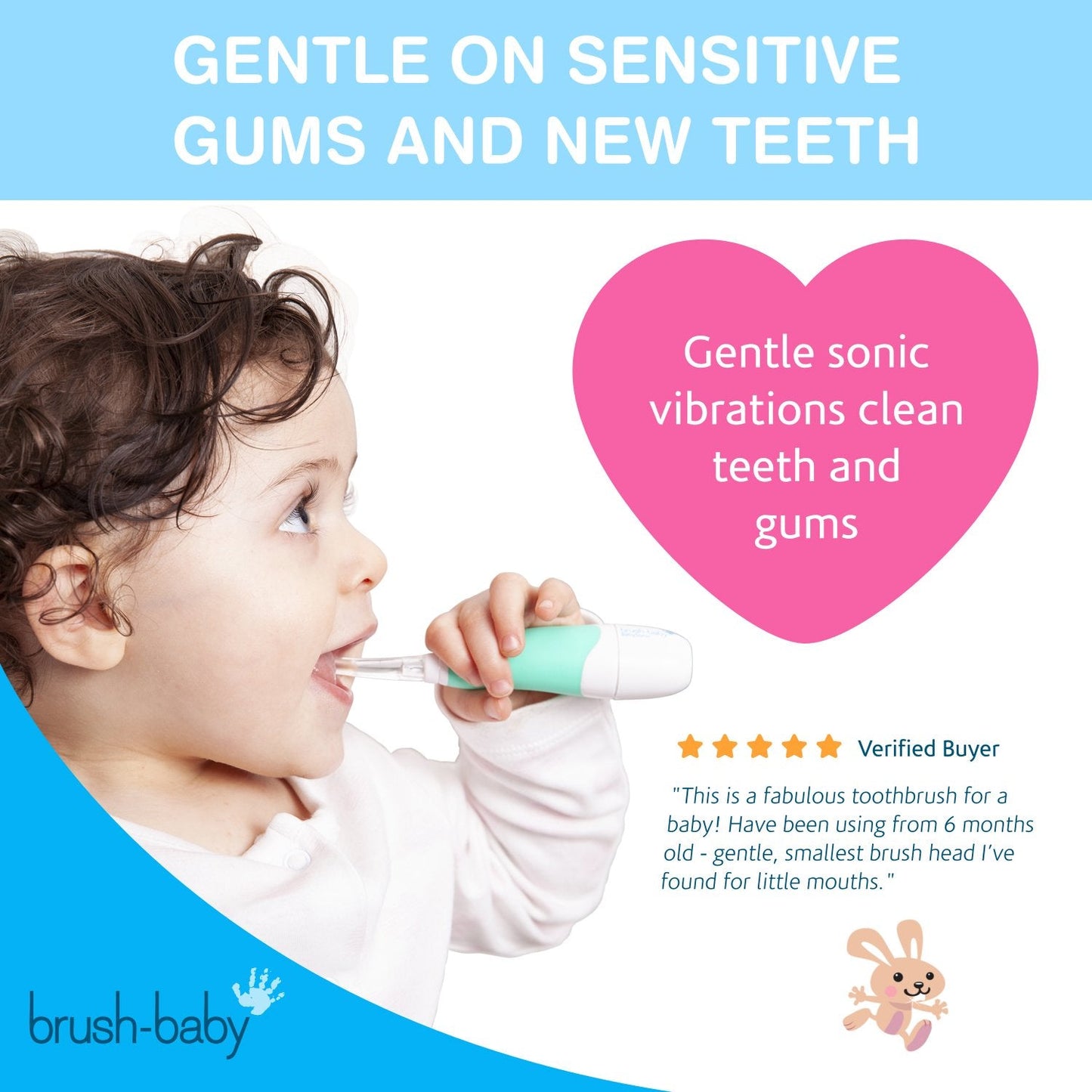 Brush Baby Babysonic Electric Toothbrush (0-3 Years) - Available in Teal/Pink/Blue - Little Lug