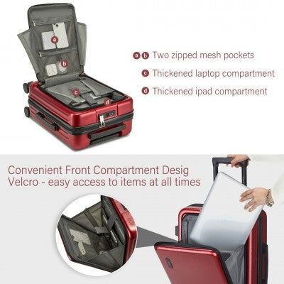 Kono 20 Inch Carry-On Hardshell Suitcase With TSA Lock & Front Laptop Compartment