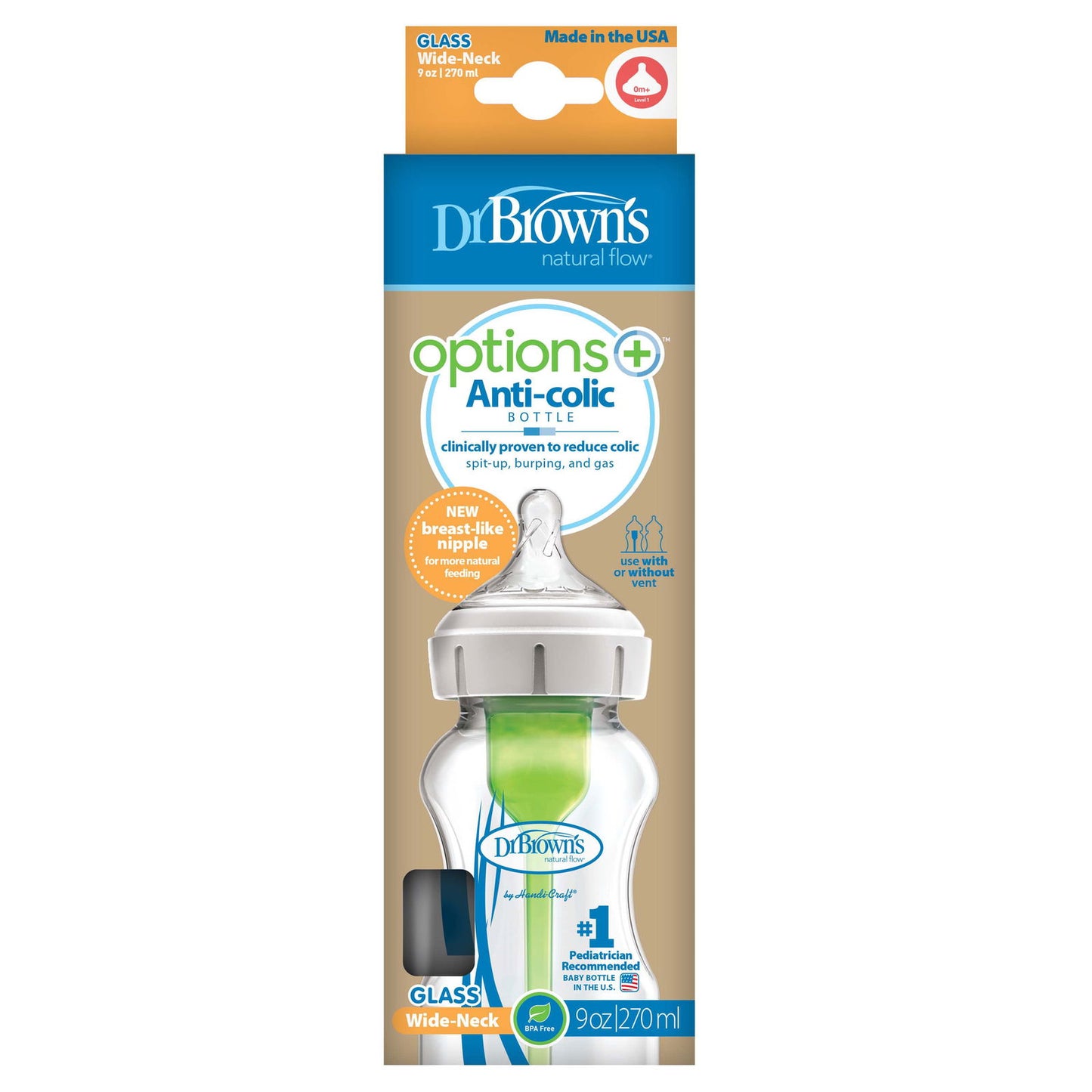 Dr Brown Options Plus GLASS Bottle 270mls - Wide Neck (Pack of 1) - Little Lug