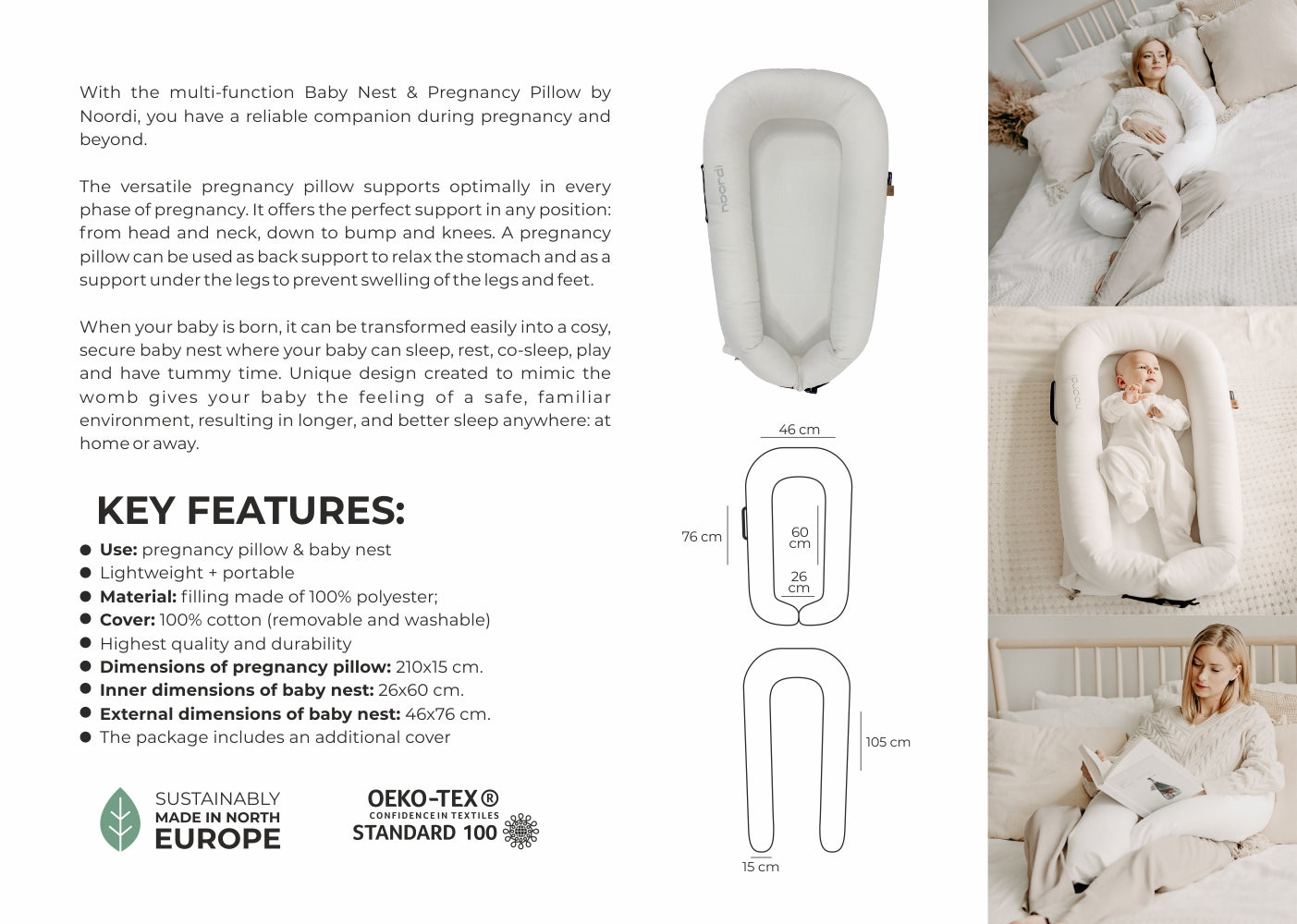 Noordi 2in1 Baby Nest & Maternity Pillow – Pregnancy to Baby Sleep Support