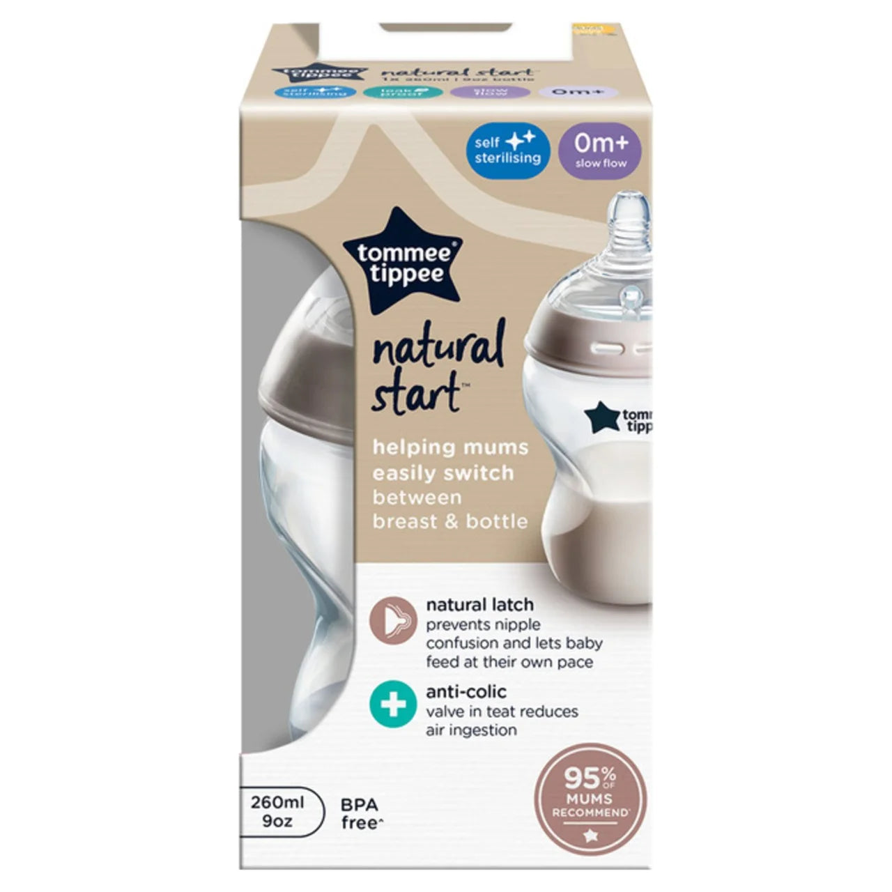 Tommee Tippee Easivent Bottle - 260mls (PACK OF 1 - SINGLE BOTTLE)