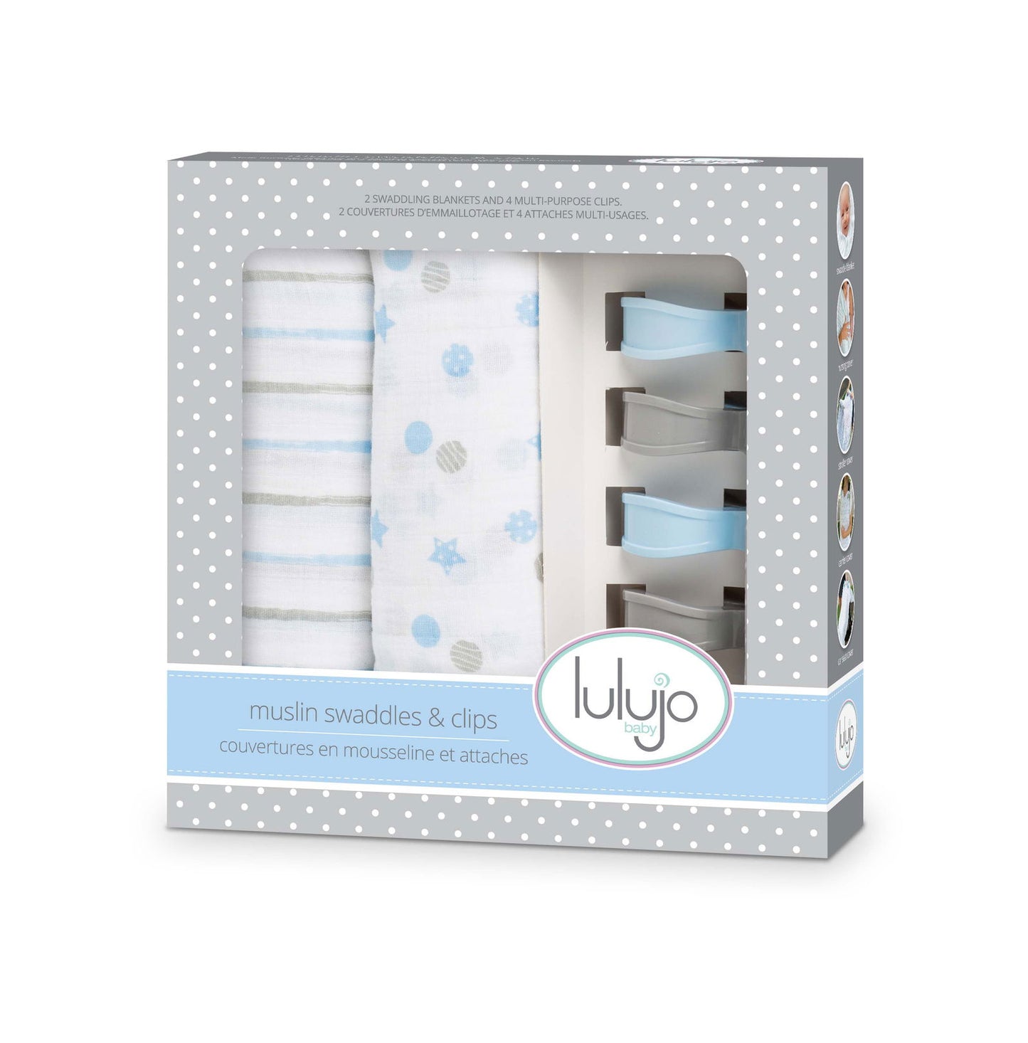 Lulujo Muslin Swaddle & Clips Set (Blue) - Little Lug