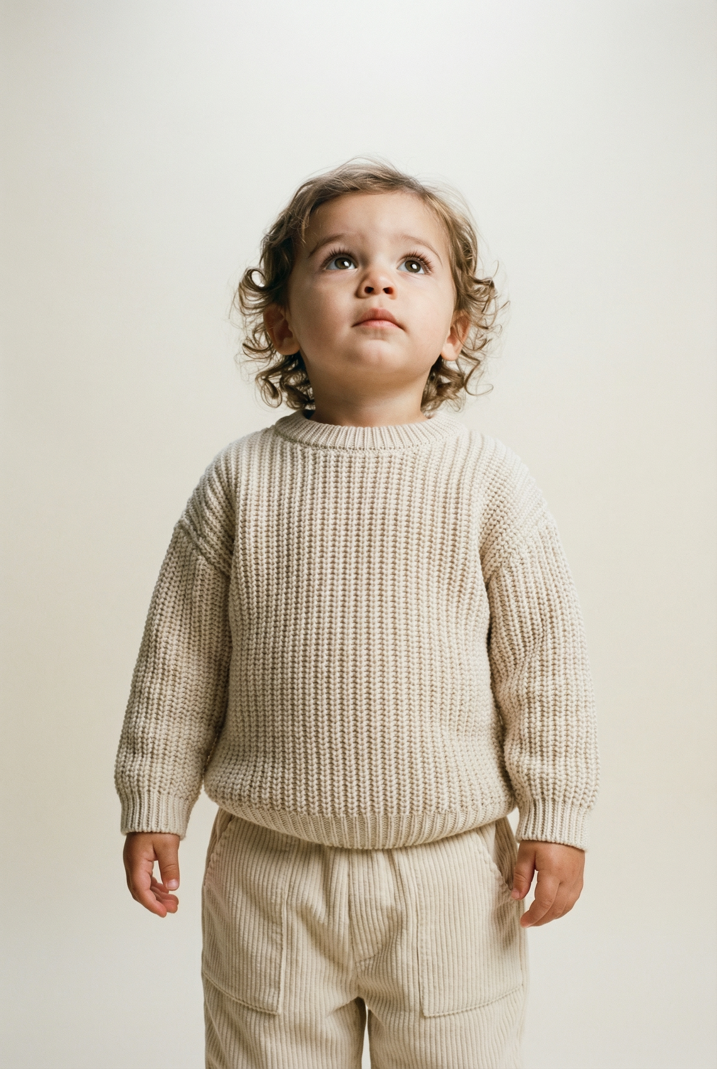 Fleece-Lined Corduroy Baby Trousers - Beige