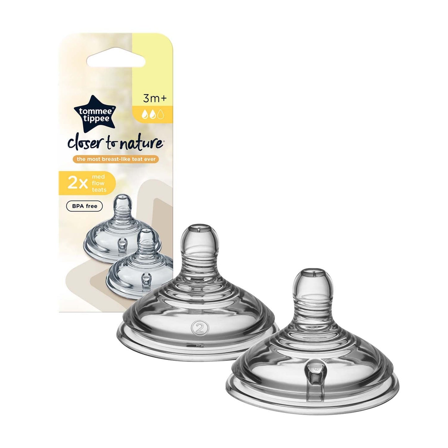 Tommee Tippee Closer To Nature Teats - Medium Flow (Pack of 2) - Little Lug