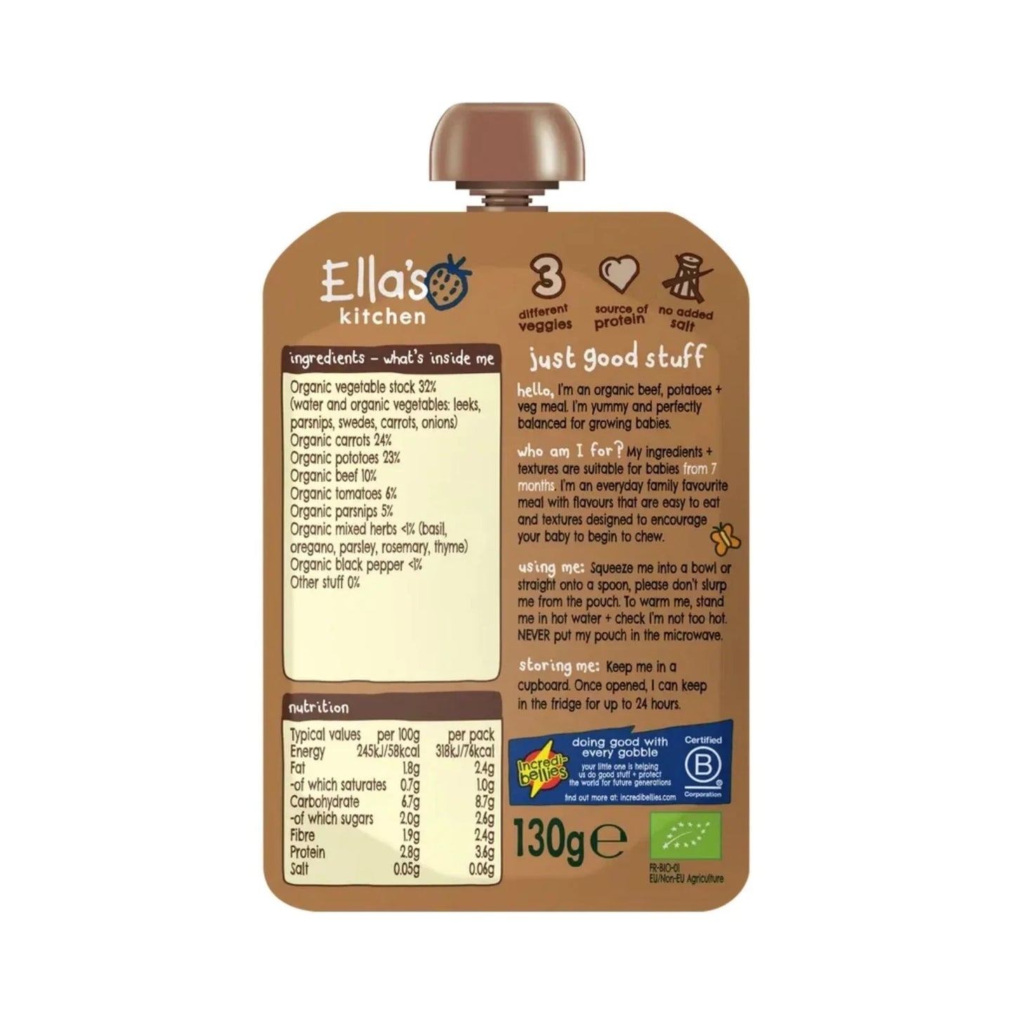 Ella's Kitchen Organic Beef Stew Baby Food Pouch 7+ months 130g