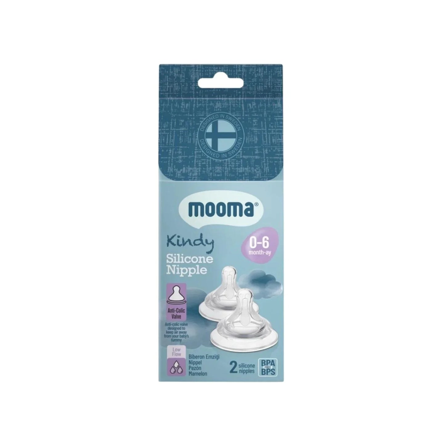 Mooma Kindy Silicone Teats Slow Flow 0-6 months Pack of 2