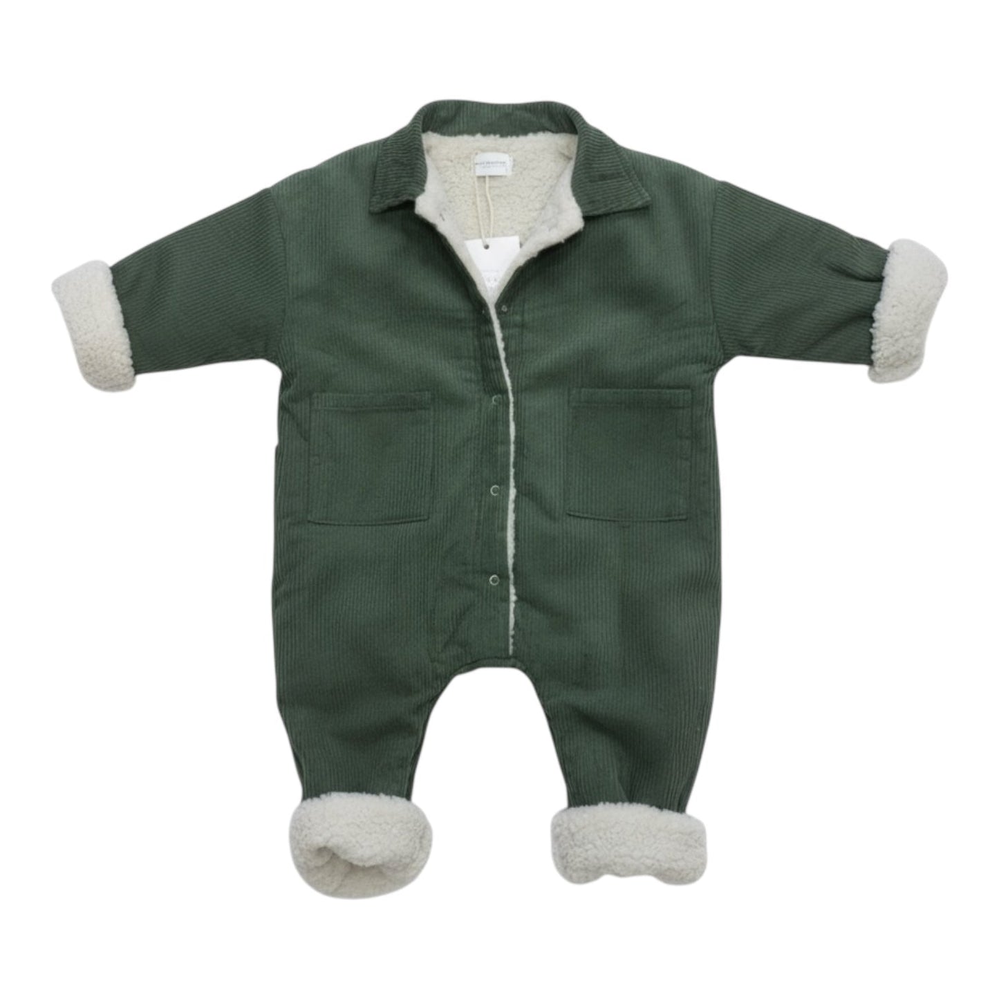 Corduroy Lined Winter Romper – Beige / Green