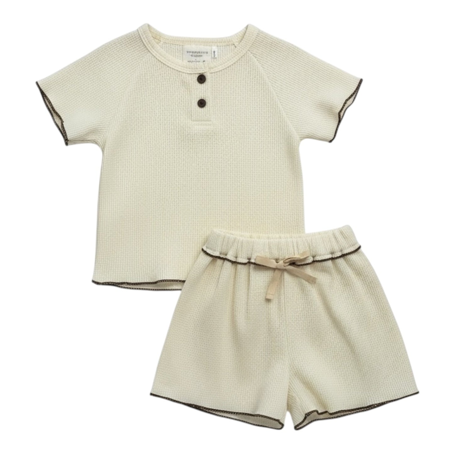 Cream Waffle Ruffle Edge Top & Shorts Set