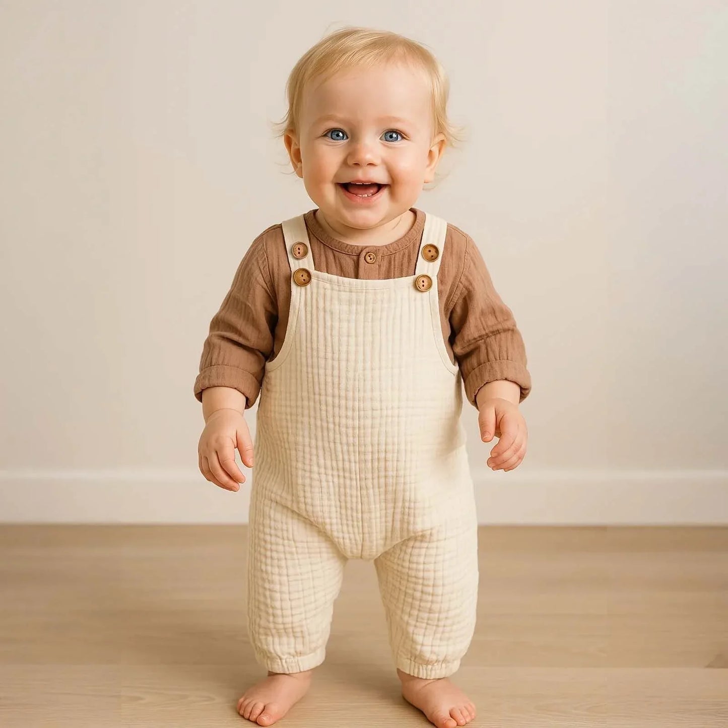 HelloBaby Newborn Muslin Overalls-Sweatshirt - Beige