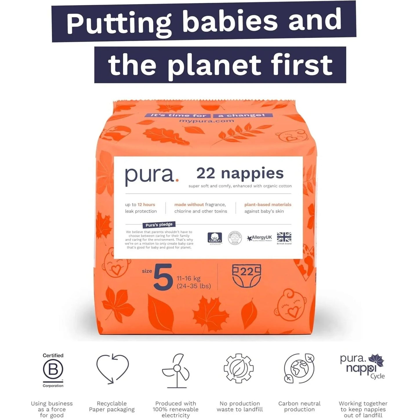 Pura Eco Nappy Size 5 - 22 nappies