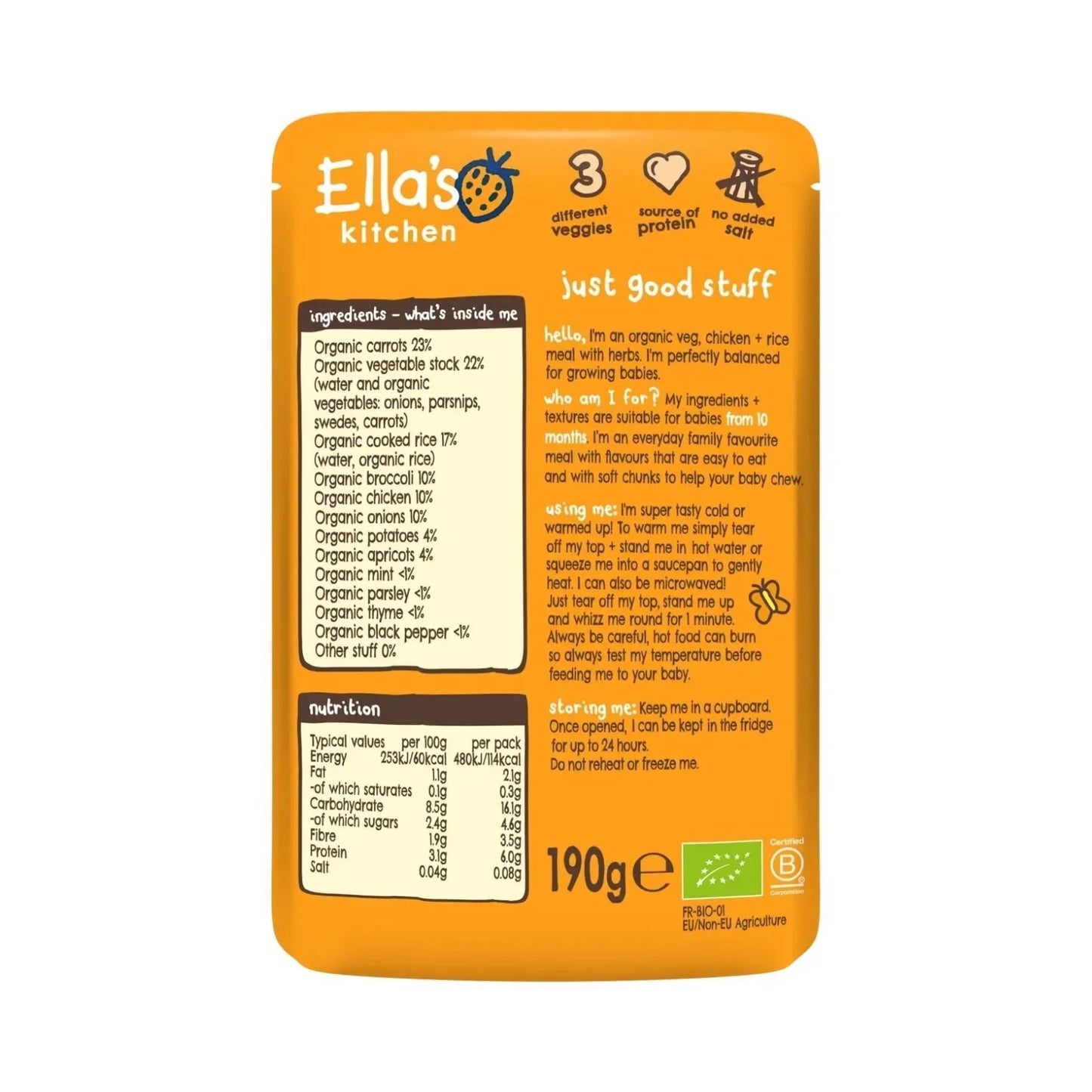 Ella's Kitchen Organic Chicken & Rice Casserole Baby Food Pouch 10+ months 190g