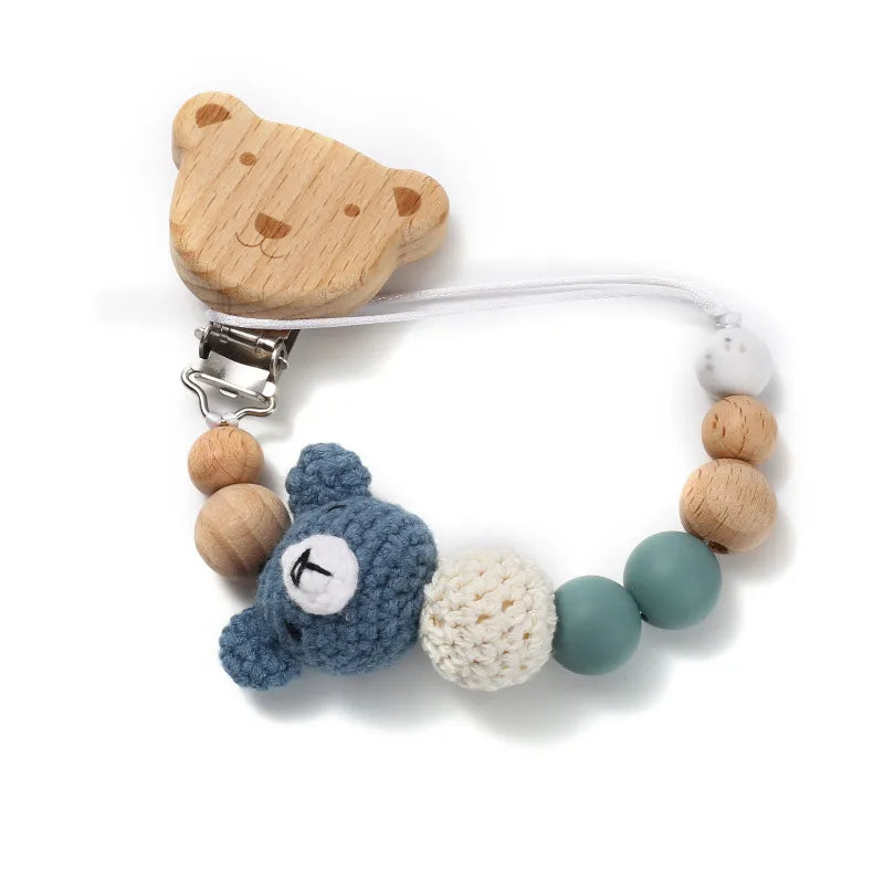 Cute Bear Wood Pacifier Clip