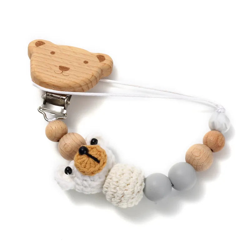 Cute Bear Wood Pacifier Clip