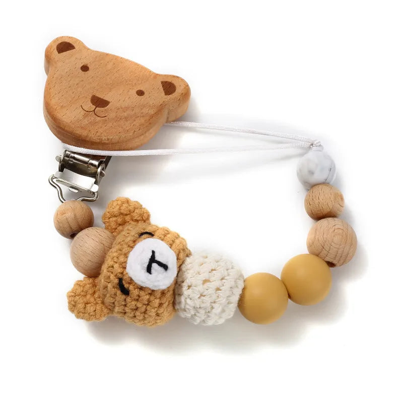 Cute Bear Wood Pacifier Clip