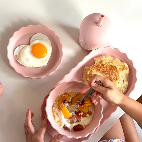 Pink Daisy Wavy Edge Silicone Bowl and Plate Set