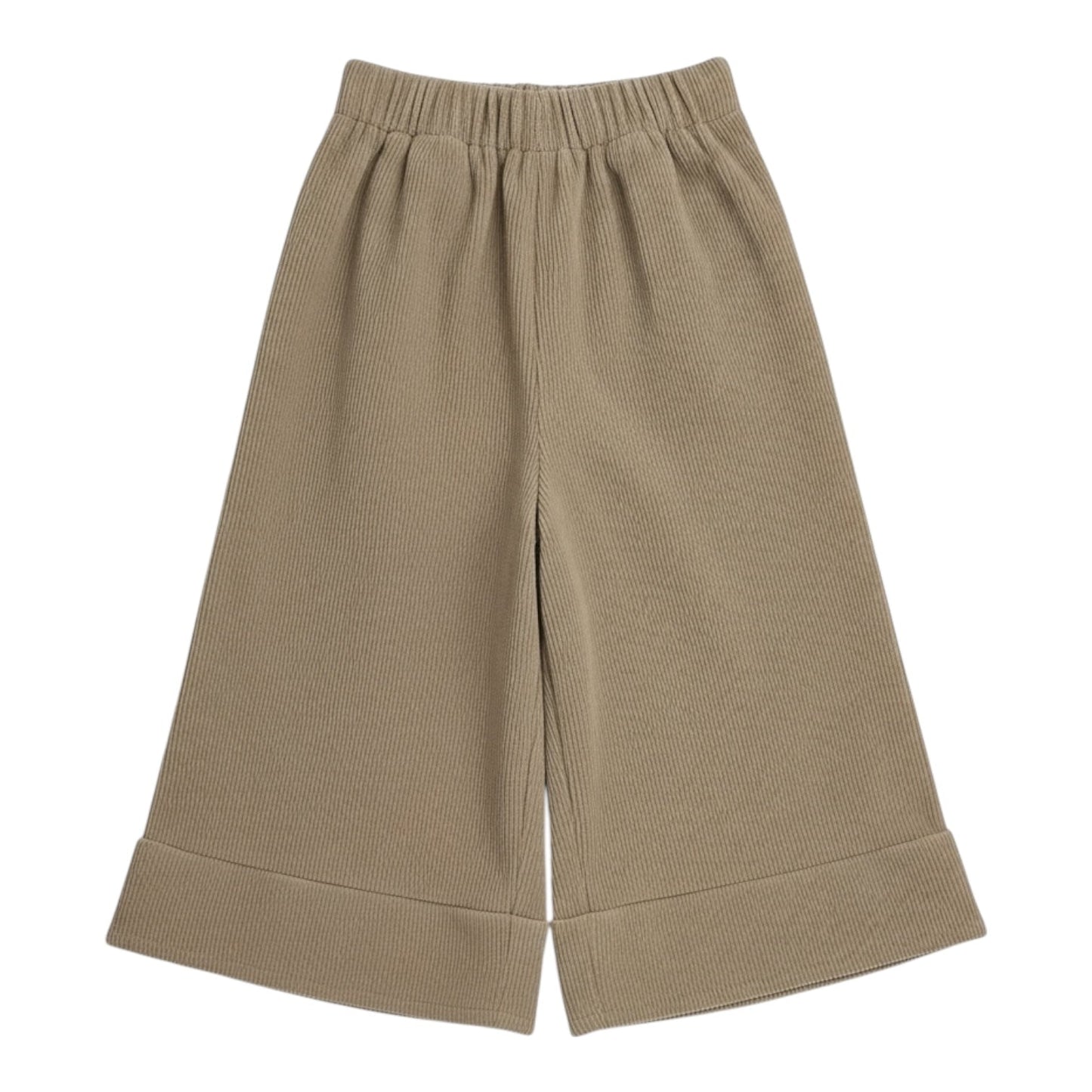 Taupe Cotton Corduroy Ruffle Hem Trousers