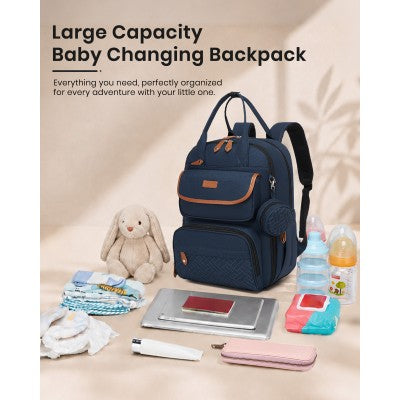 Kono Baby Changing Backpack With Changing Mat & Pacifier Pouch (Navy Blue) - BCK2615NY