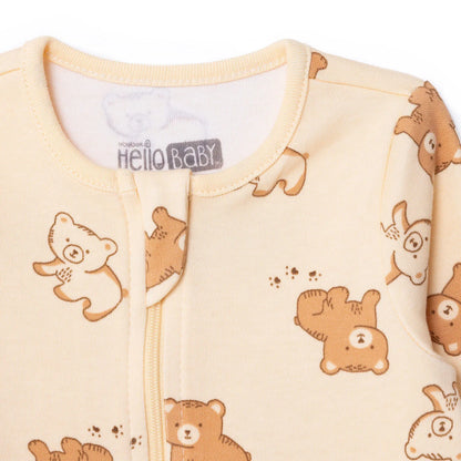 HelloBaby Newborn Footed Jumpsuit - Beige Printed