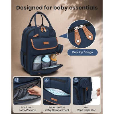 Kono Baby Changing Backpack With Changing Mat & Pacifier Pouch (Navy Blue) - BCK2615NY