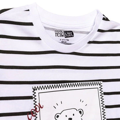 HelloBaby Boys T-shirt Bear Print Cool Boy Crew Neck Short Sleeve - Ecru