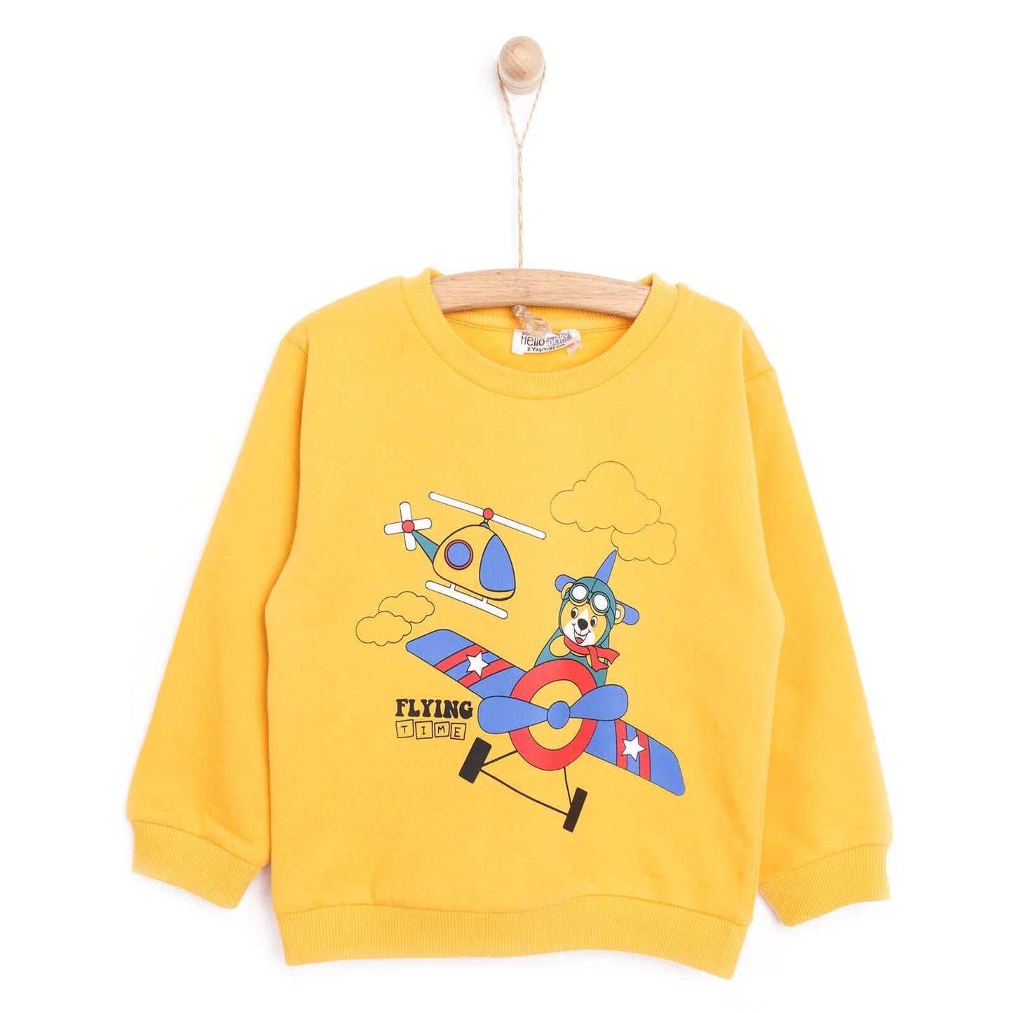 HelloBaby Baby Boy Basic Helicopter Patterned Sweatshirt - Dark Yellow