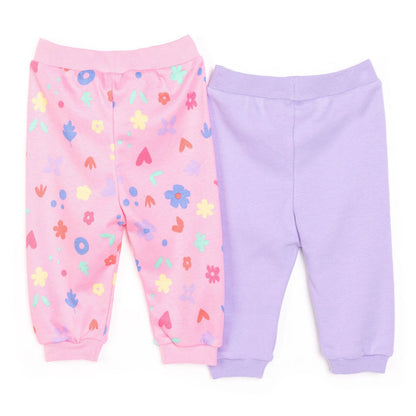 HelloBaby Basic Girl Flower Patterned Footed Bottom 2 pcs - Pink