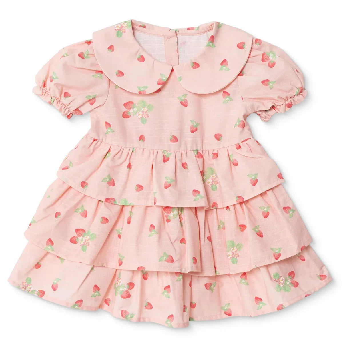 HelloBaby Girls Dress Cherry Print Buttoned Berry Belle Peter Pan Collar Short Sleeve - Pink Printed