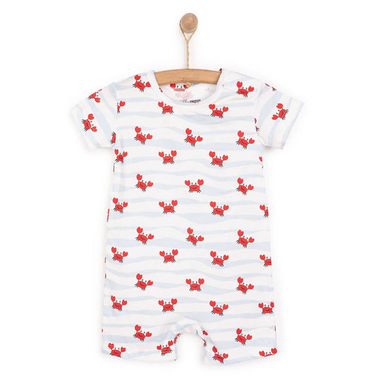 HelloBaby Newborn Boy Short Overalls - Ecru