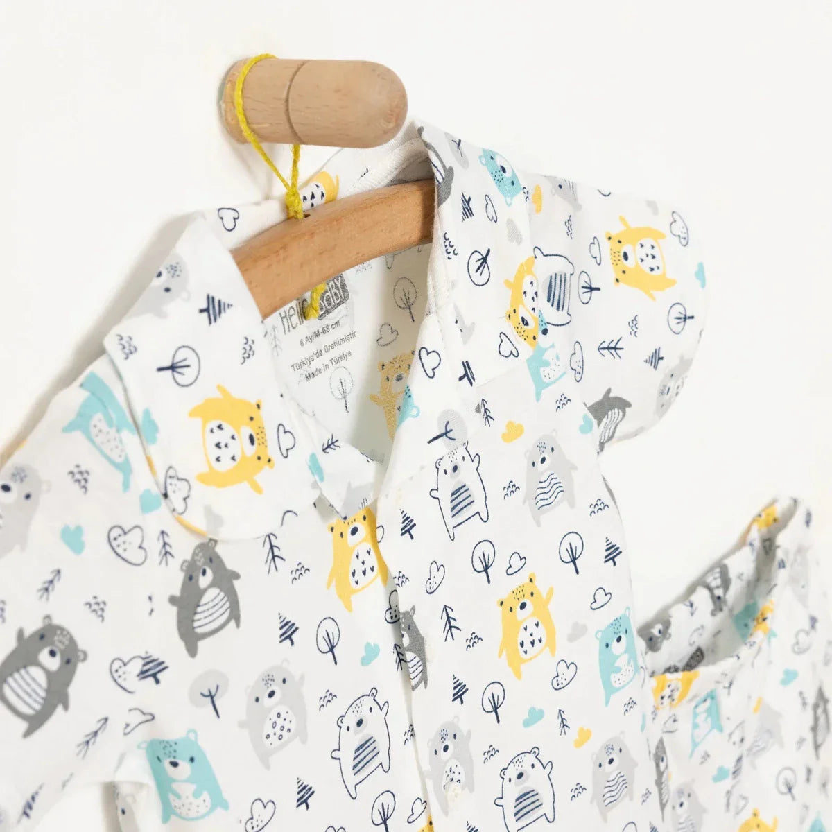 HelloBaby Boys Short Sleeve Pyjamas Set Animal with Buttons Shirt Collar Short Leg Short Sleeve - Ecru