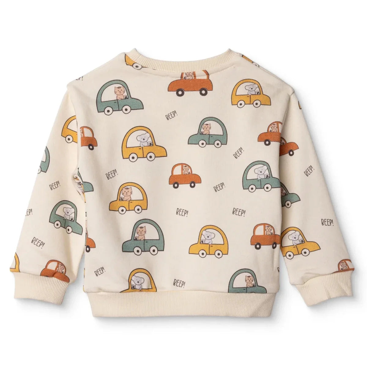 HelloBaby Boys Sweatshirt Car Print Little Car Crew Neck Long Sleeve - Ecru Printed