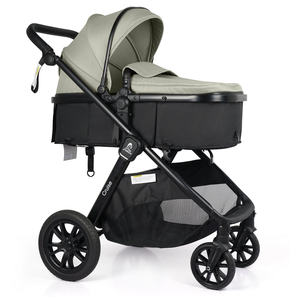 For Your Little One Cruise 3 In 1 Travel System With Car Seat And ISOFIX Base - Pebble Sage (Free Cupholder And Seat Liner Included!)