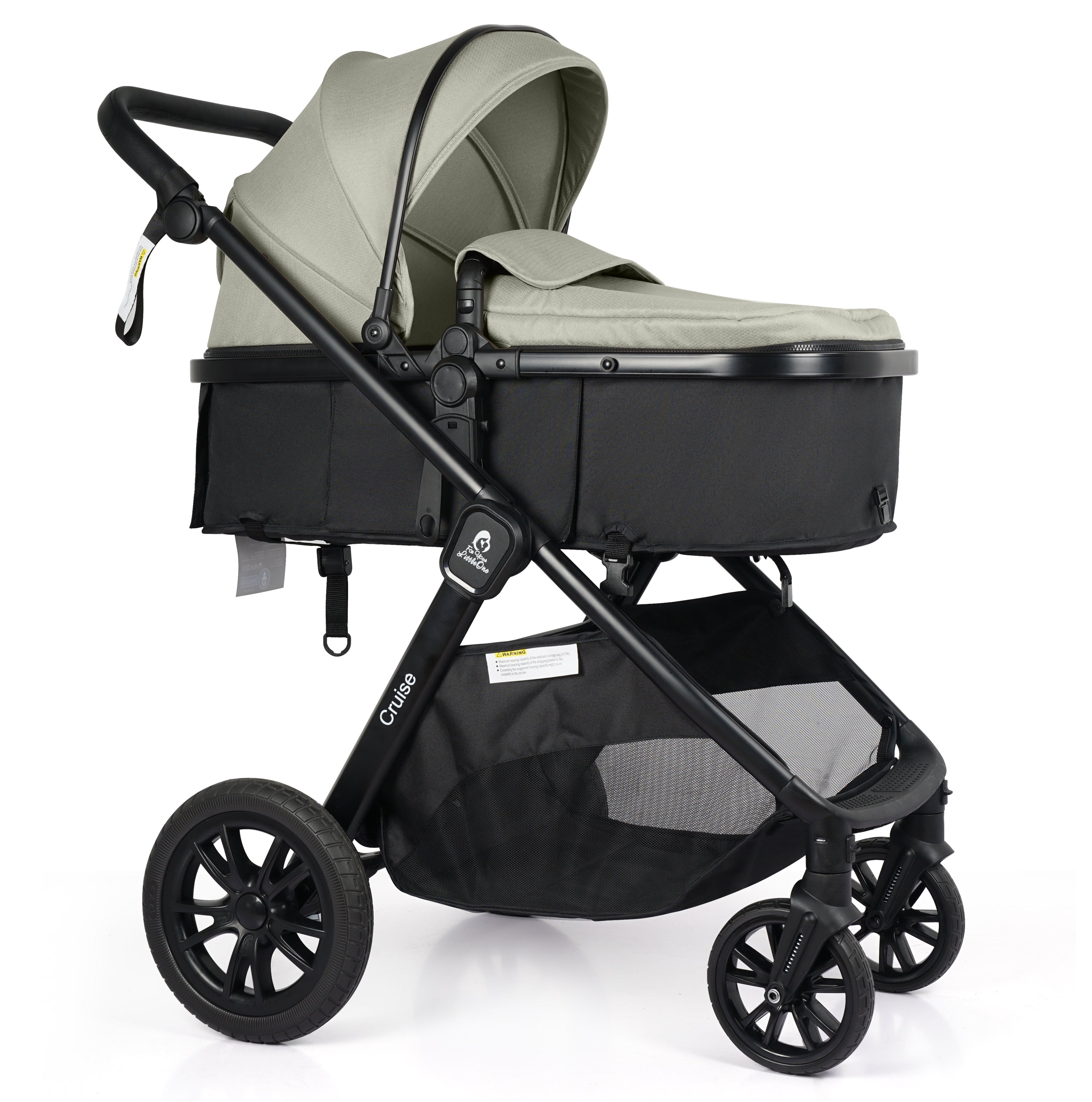 For Your Little One Cruise 3 In 1 Travel System With Car Seat And ISOFIX Base - Pebble Sage (Free Cupholder And Seat Liner Included!)