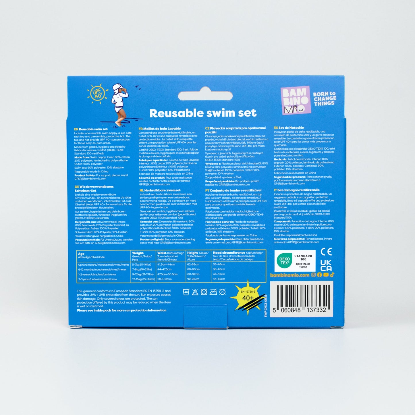 3 Piece Baby Swim Set with Swim Nappy, Swim top and Swim Hat in Happy Days