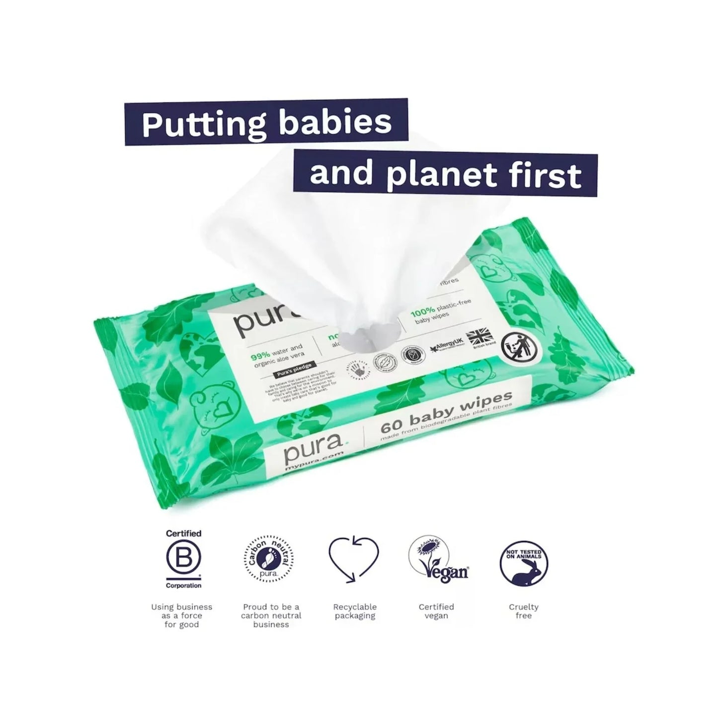 Pura Wipes Non-flushable 60 pcs