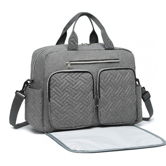 Grey Functional Baby Changing Shoulder Bag With Changing Mat