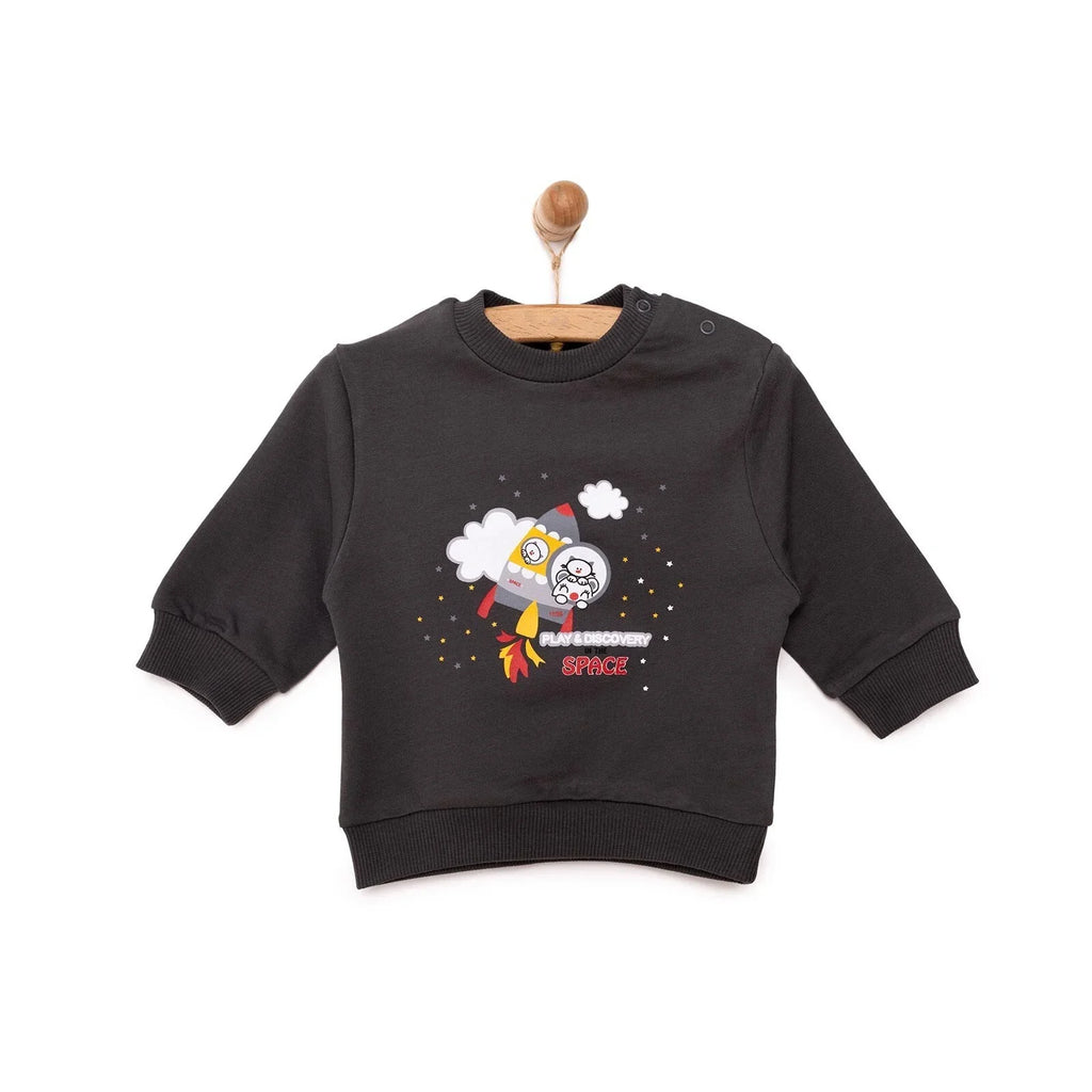 HelloBaby Basic Low Raised Lion Printed Sweatshirt - Dark Grey
