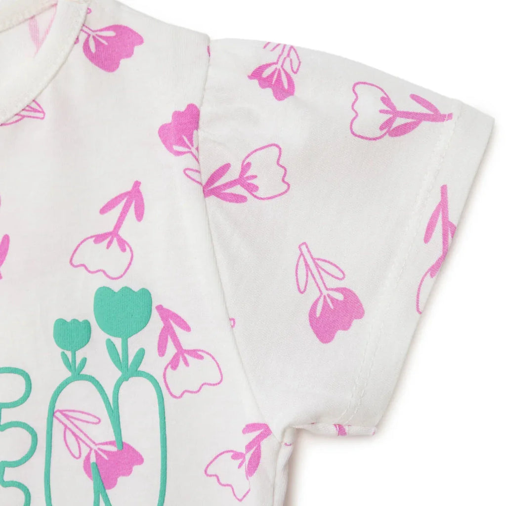 HelloBaby Girls T-shirt Floral Print Crew Neck Short Sleeve - Ecru Printed