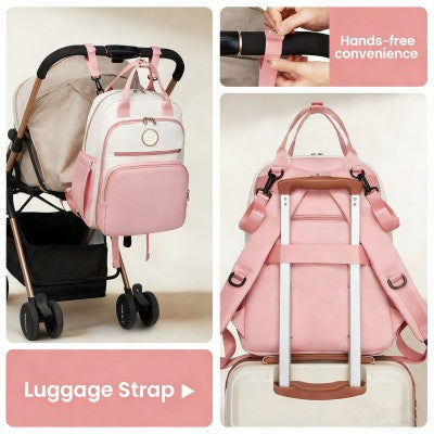 Miss Lulu Baby Changing Backpack (Pink & White) - BCM2532PK/WH