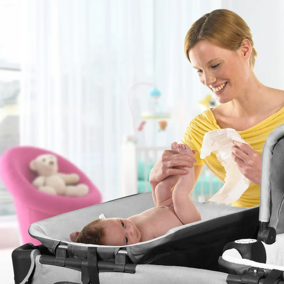 Travel Cot / Playpen with Removable Bassinet-Grey